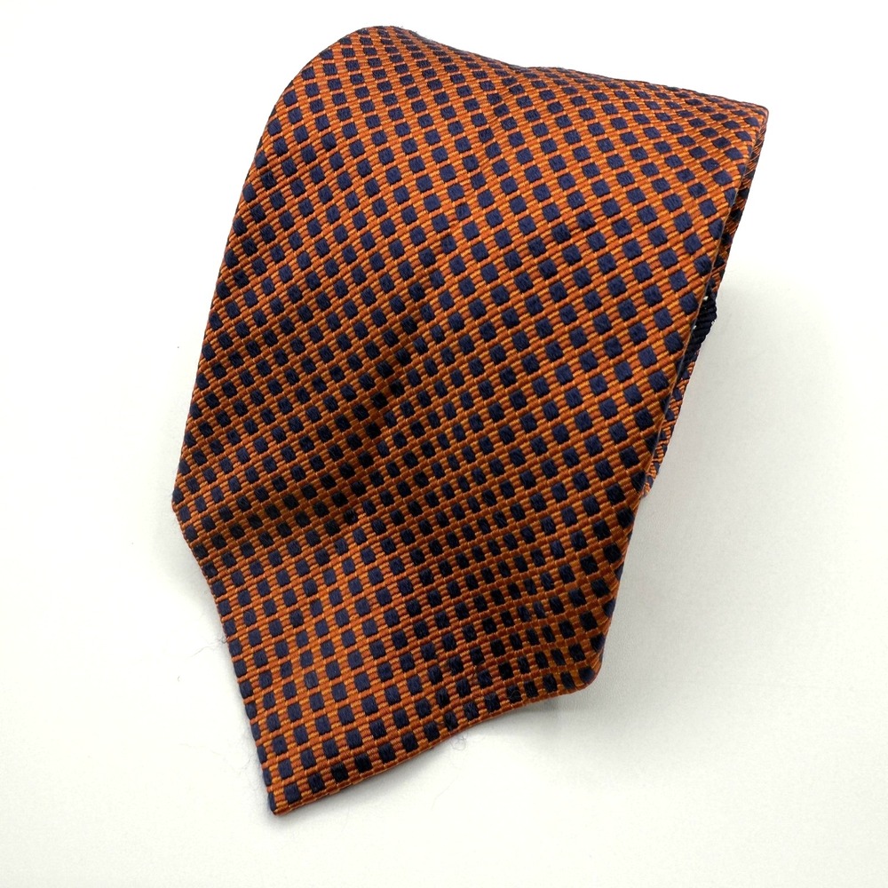 Tommy Hilfiger Tie Mens One Size Orange Navy‎ Geometric Silk Necktie Made USA